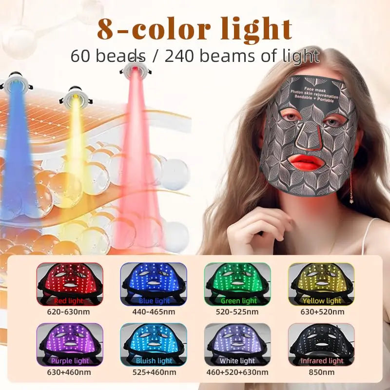 YTH SKN 8-Color LED Face & Neck Mask – Red Light & Infrared Therapy