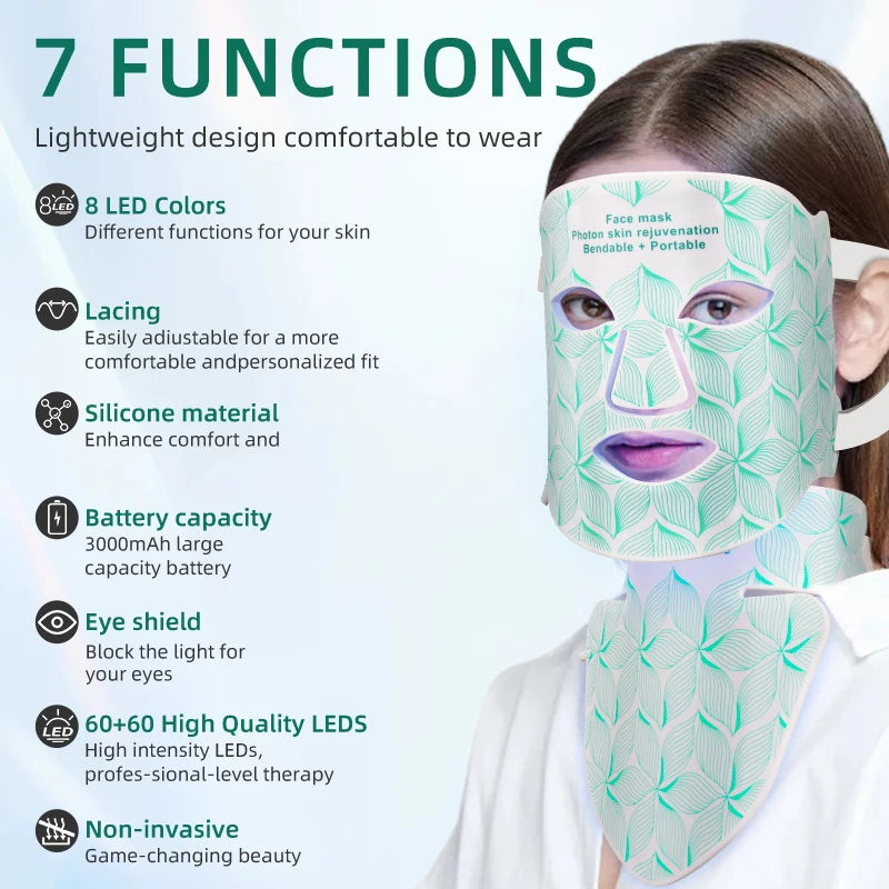 YTH SKN 8-Color LED Face & Neck Mask – Red Light & Infrared Therapy